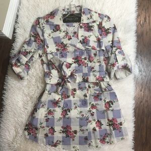 Floral checkered lightweight jacket waist tie